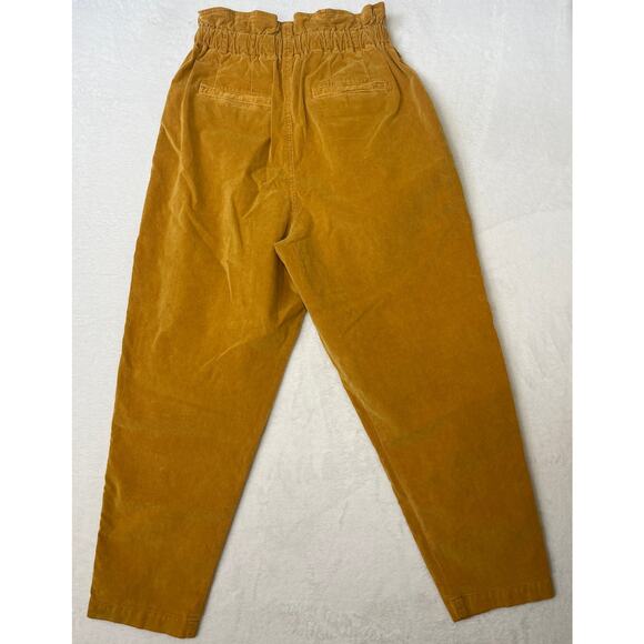 Free People Margate Gold Micro Corduroy Paperbag Pleated Taper Button Fly sz S - Picture 10 of 11